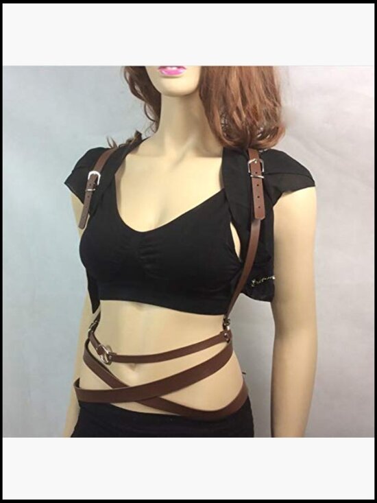 Faux Leather Waist Belt Harness Adjustable with Buckles O-Rings Punk Y2K main image 4